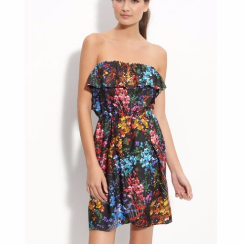 Never worn JULIE DILLON Black Floral Ruffle Dress